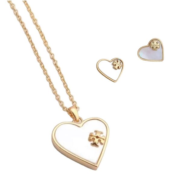 Tory Burch Mother of Pearl HeartEarrings & Necklace - Picture 2 of 7
